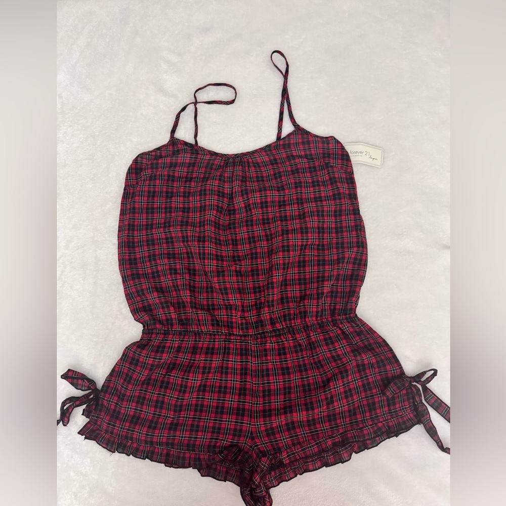 Forever 21 100% Cotton Red Plaid Sleep Romper Size Small